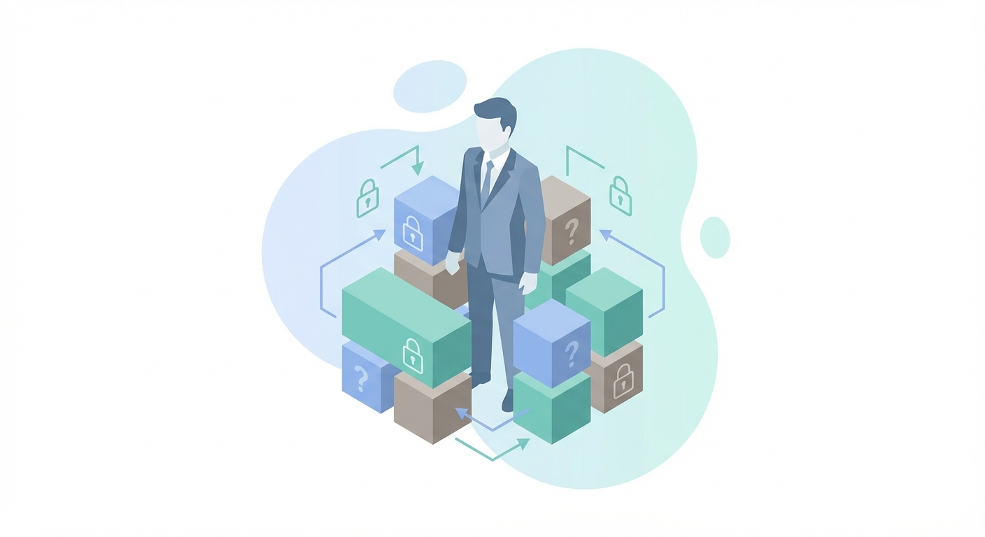 Marketer surrounded by stacked blockers representing data access issues, unclear strategy, and privacy concerns