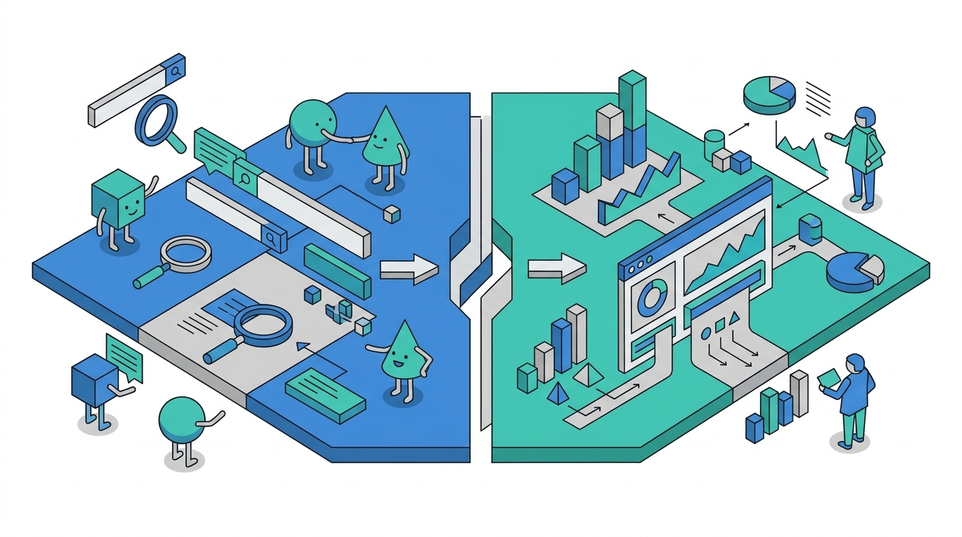 Split reporting dashboards showing classic search and AI search metrics