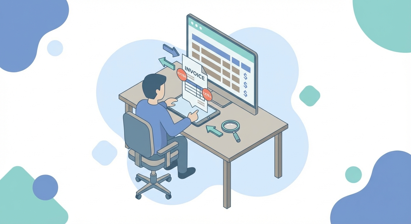 Agency marketer reviewing an invoice with additional location fee line items added to campaign spend