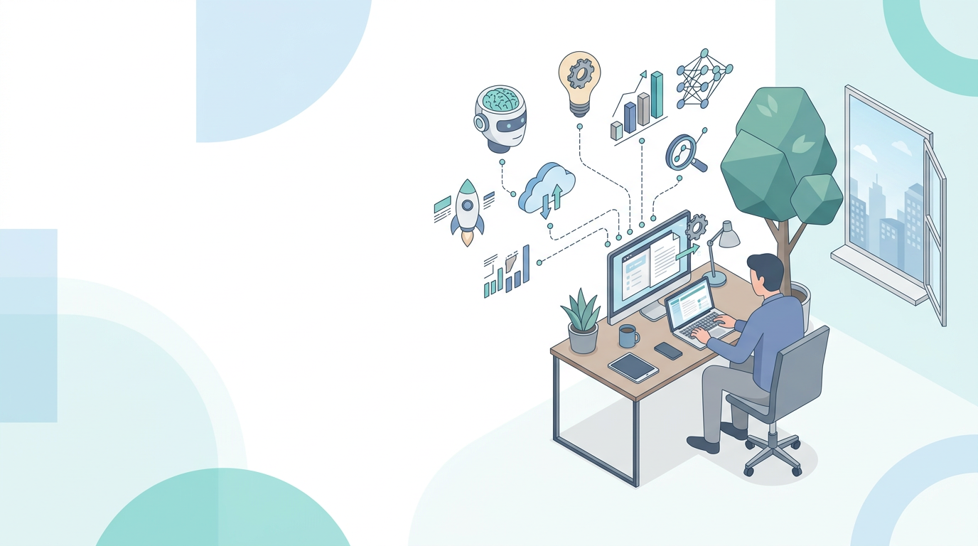 Person updating LLMs.txt with AI platforms connected overhead