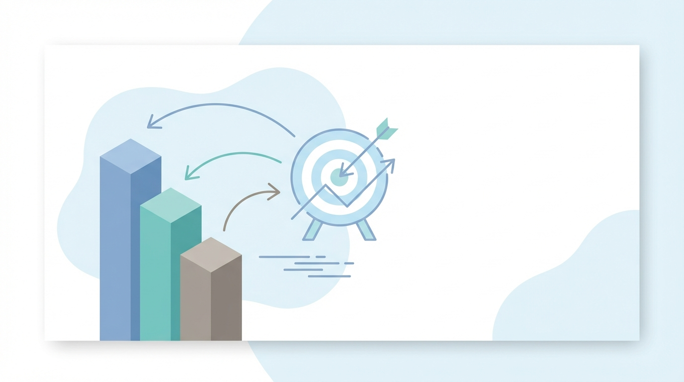 Illustration showing three content pillars being arranged around a central AI visibility target