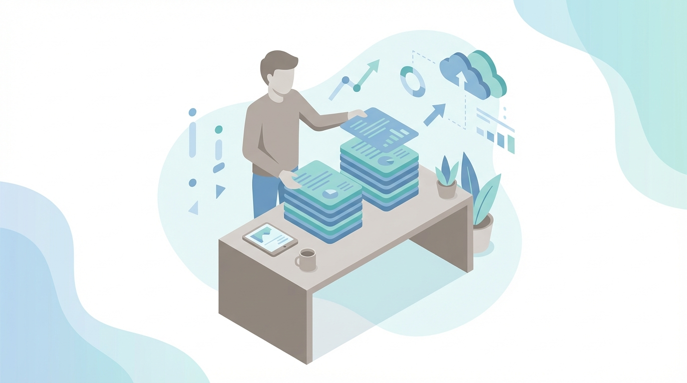 Person building a content strategy with two distinct stacks of structured document blocks