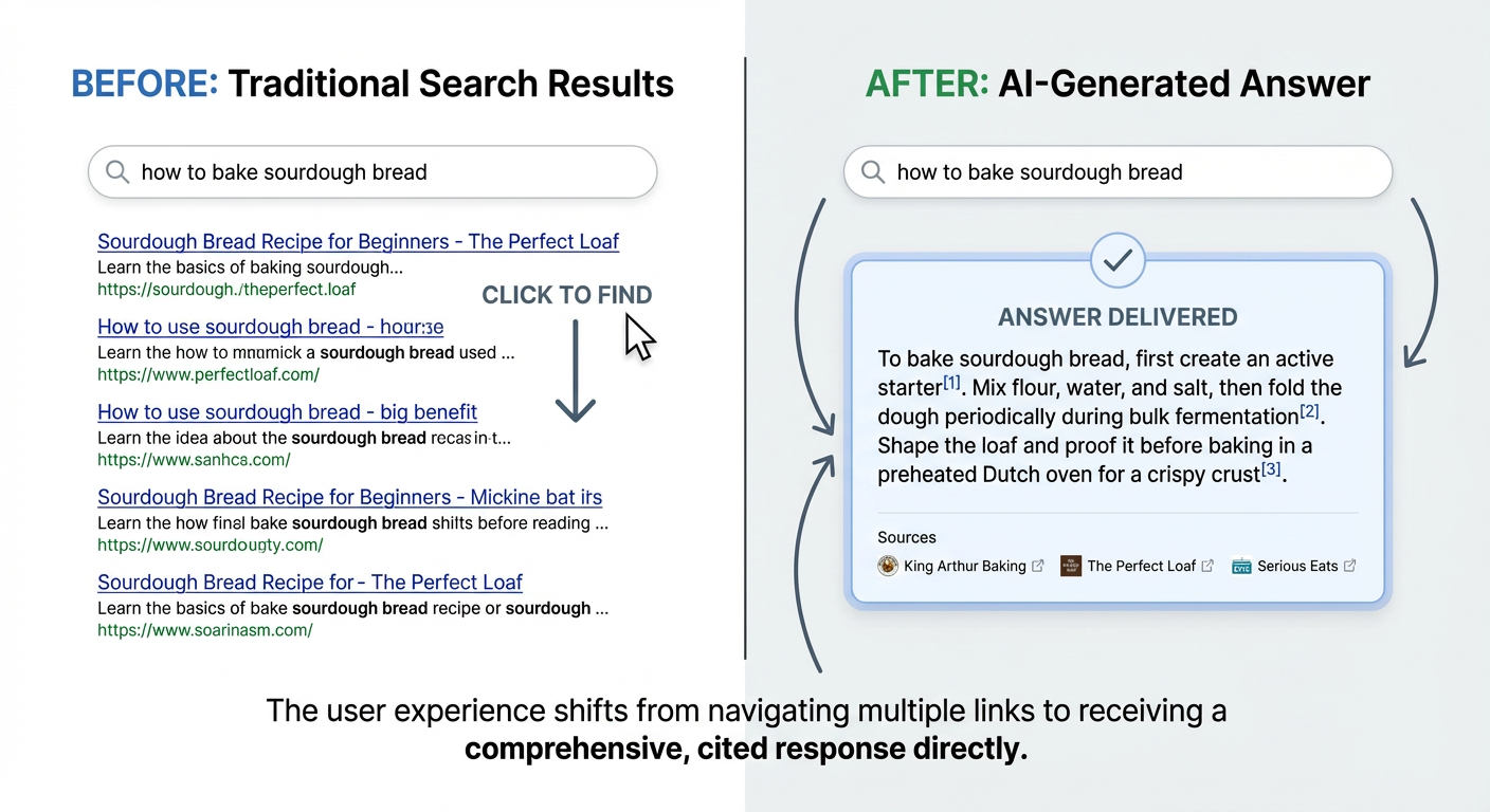 Comparison chart showing traditional search versus AI-powered search user behavior