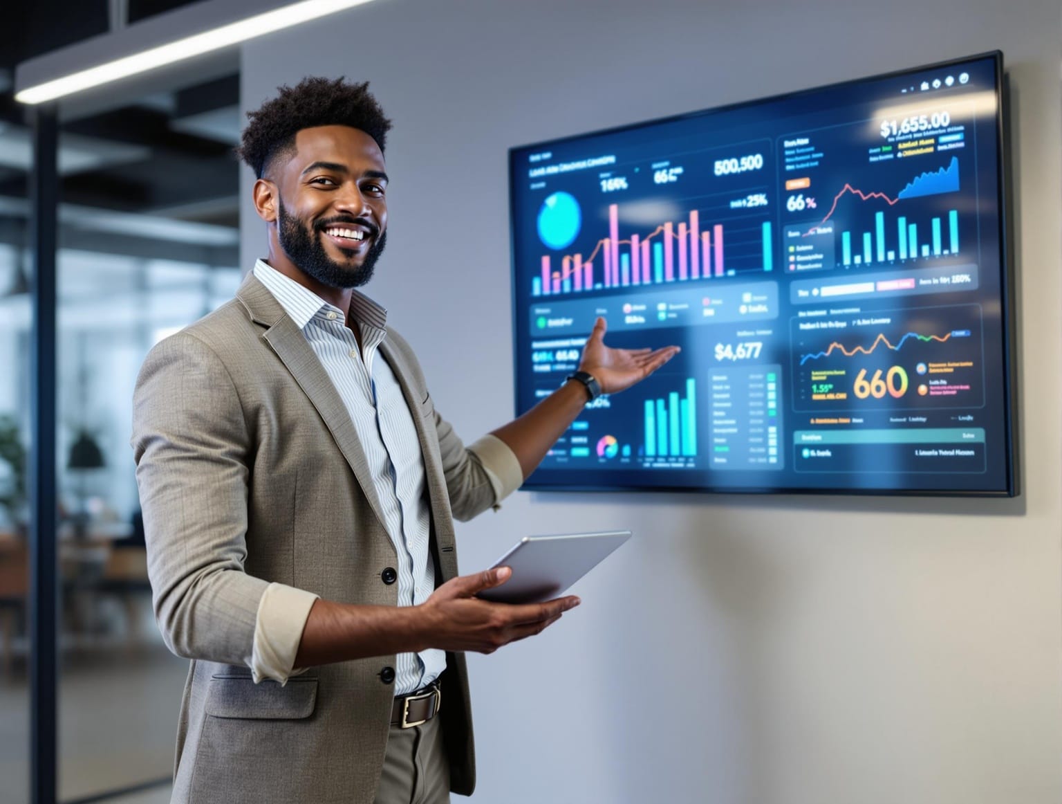 man showing business stats conveying lead gen in 2025